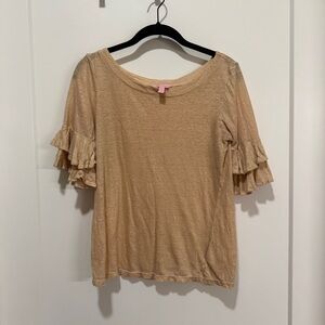 Lilly Pulitzer Tan Ruffle Sleeve Blouse